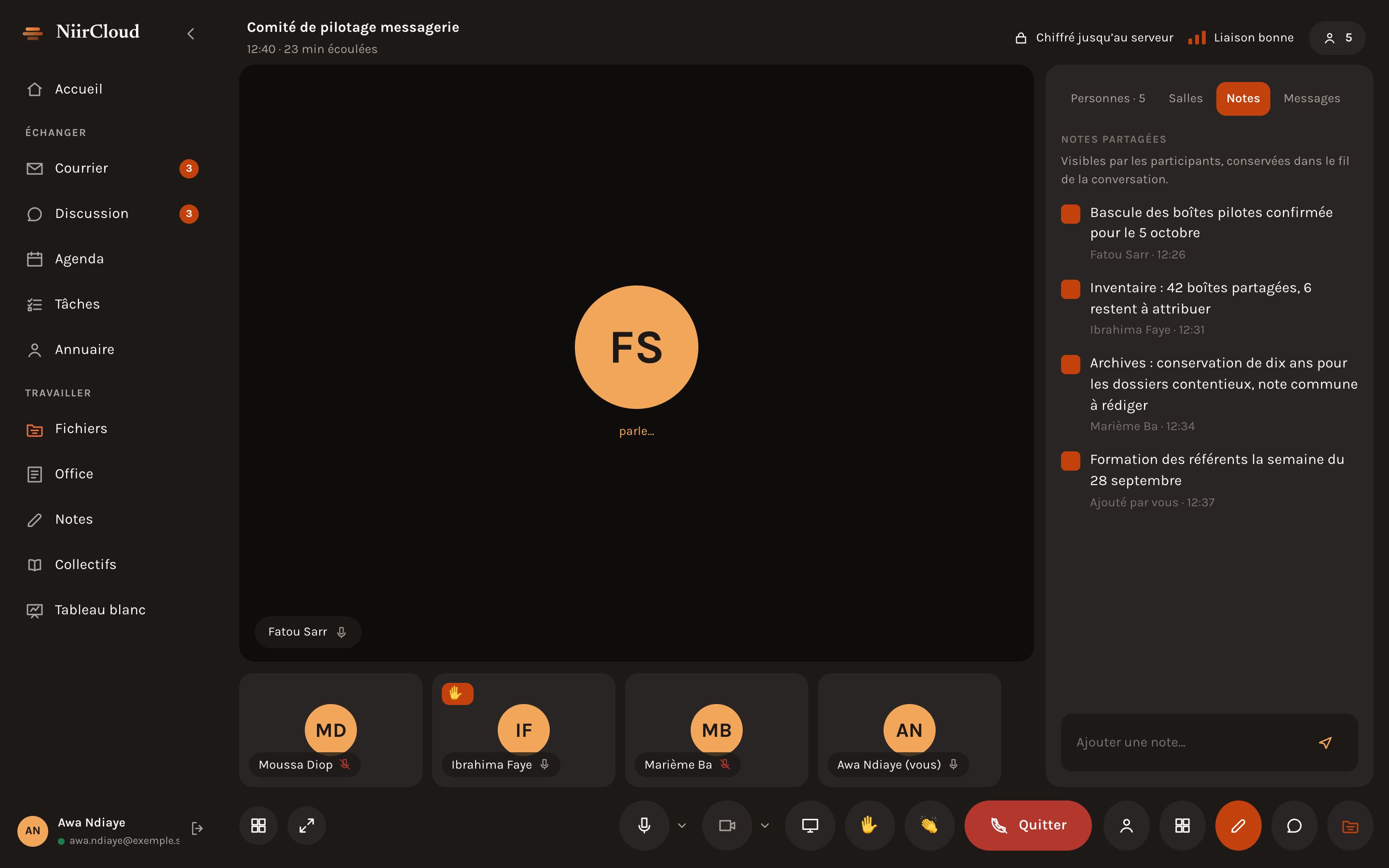 Application NiirCloud : réunion en visioconférence avec plusieurs participants